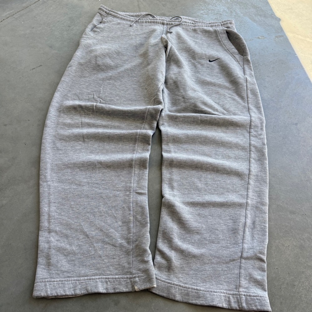 Nike Mens Grey Fleece Wide Leg Sweatpants Drawstring Pockets Large